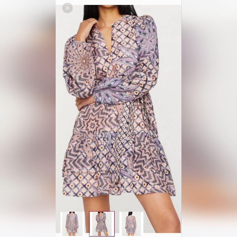 Marie Oliver Lavender & Pink Geometric Long Sleeve Mini Dress